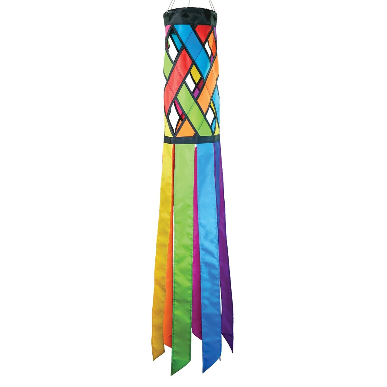 In the Breeze 5209 — Fiesta Diagonal Weave 40-inch Windsock — Colorful Lattice Windsock with Color-Coordinated Tails